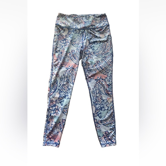 Crown & Ivy Cabana Size M Blue And Pink Athletic Leggings High Waist - Picture 1 of 3
